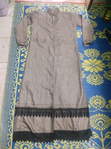 Gray Duster with Lace Trim