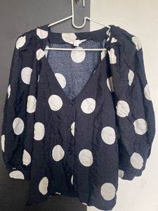 H&M Black Polka Dot Button-Down Top