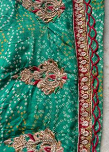 Green Bandhani Saree with Embellishments