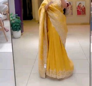 Libas Designer Yellow Saree with 2 Unstitched Blou