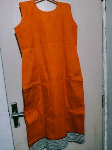 Vibrant Orange Kurta with Embellished Border