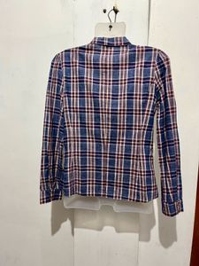 Plaid Button-Up Bow Neck Blouse