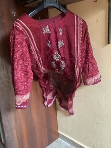 Maroon cotton 3 pc suit