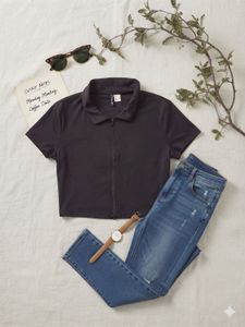 H&amp;M Collared Zip-Up Cropped Top