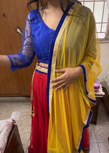 Red Lehenga with Blue Blouse