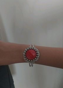 SILVER BRACELET WITH RED STONE
