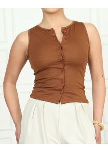 Brown Button-Down Tank Top