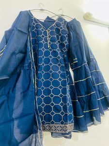Navy Blue &amp; Gold Sharara Suit