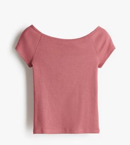 H&M Ribbed Off-Shoulder Dusty Pink Top