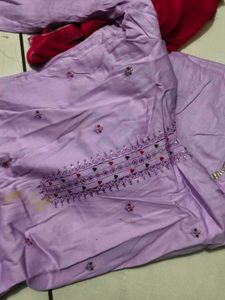 Lilac Kurta Set with Red Dupatta
