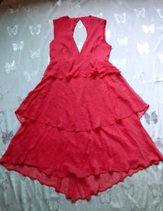 Coral Ruffle Tiered V-Neck Dress