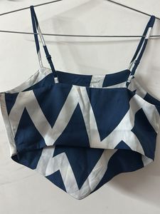 Stylish Navy &amp; White Print Halter Top