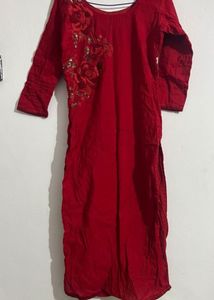 Elegant Red Embroidered Kurta