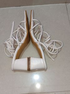 White Tie Up Block Heel