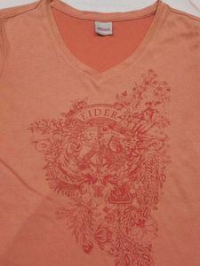 Orange V-Neck Graphic T-Shirt