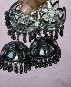 Oxidized Mirror Jhumka Earrings