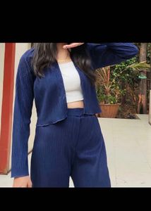 Navy Blue Pleated Co-ord Set