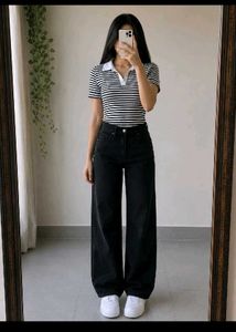 COMBO ✨Striped Polo & Wide Leg Jeans Outfit
