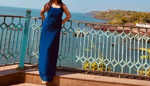 Elegant Royal Blue Ruched Bodycon Dress