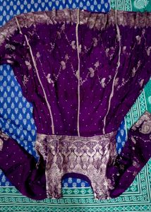 pure silk zari work Purple A Line kurta