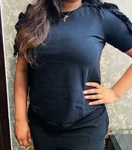 Zara Stylish Black Top with Ruffled Sleeves