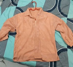 Peach Collared Button-Up Top