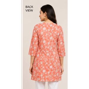 Orange Floral Print Kurta size M