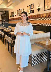 Elegant White Embellished Neckline Dress