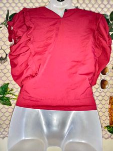 Chic Red Ruffle Tie-Front Top