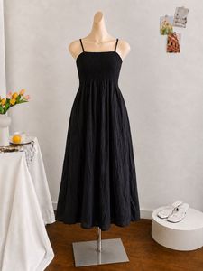 Smocked Black Midi Dress