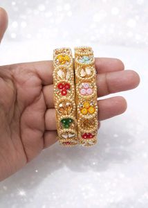 Beaded & Stone Embellished Bangles - Set of 2