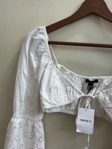 White Broderie Anglaise Tie-Front Crop Top