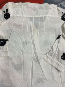 White Kurta with Black Floral Embroidery
