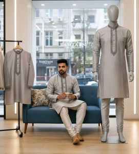 Best offer Elegant Silver Silk Kurta Set