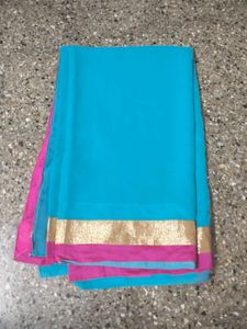Price dropped Teal Saree  Pink Border with blouse