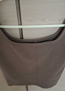 Basic Brown Ribbed Crop Tank Top