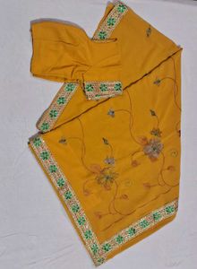 Yellow Embroidered Saree with Blouse (free size)