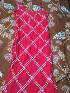 Red Kurta With White Checks