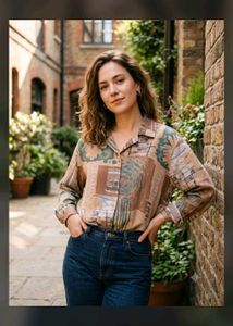 Vintage Abstract Print Button-Up Shirt