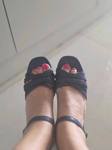 Navy Blue Strappy Block Heels