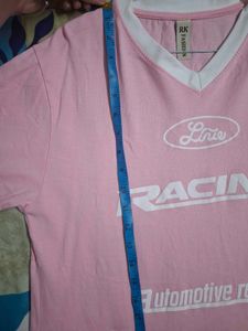 Pink "Racing" Graphic T-Shirt