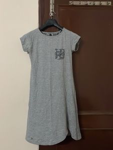 Grey Casual T-Shirt Dress with Pocket