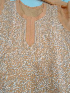 Peach Chikankari Kurta Set