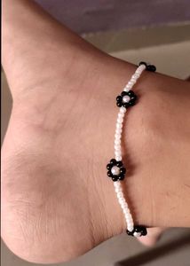 Black Beaded anklet with Flower Charms