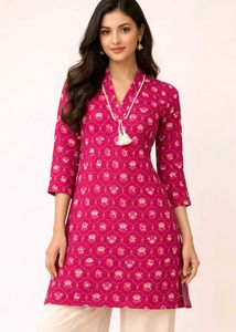 Vibrant Pink Floral Print short Kurti