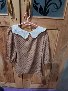 Chic Brown Polka Dot Blouse