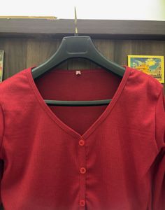 Cute Red Button-Up Cardigan Top