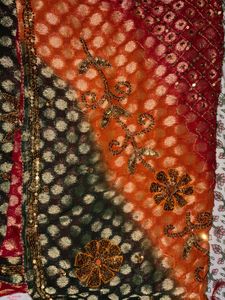 Elegant Red &amp; Green Embellished Saree