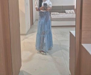 Light Blue Lace Maxi Skirt