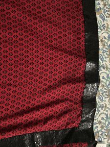 Maroon & Black Printed Saree with Sequins